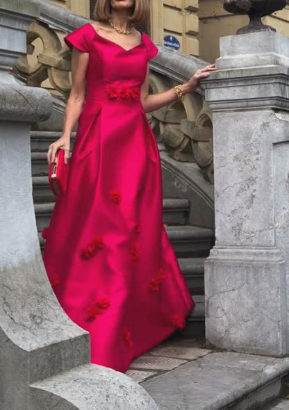 Red lace flower embellished dress