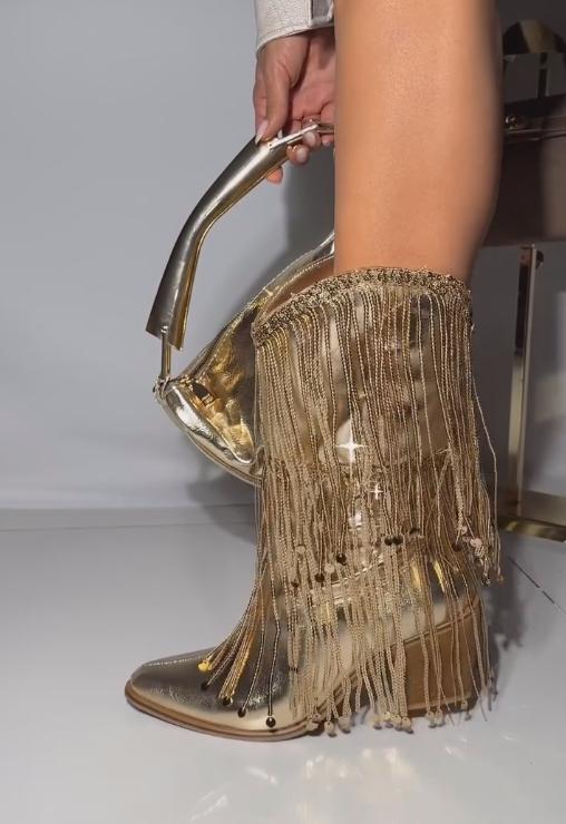 Tassel sequined velvet ankle boots