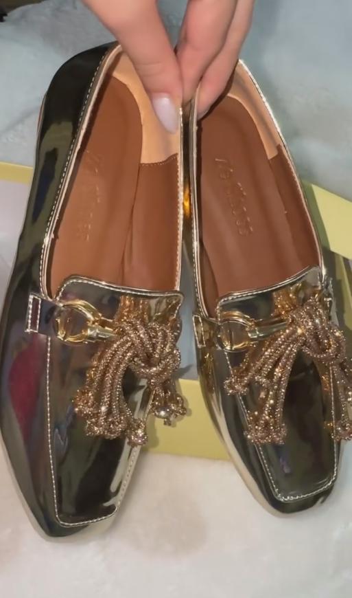 Gold Sequin Ribbon Loafers