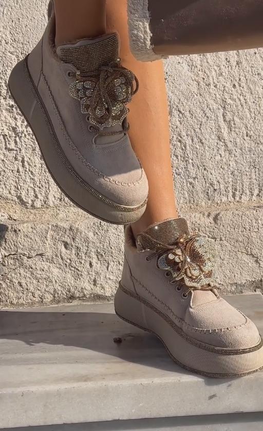 Khaki floral sequined diamond ankle boots