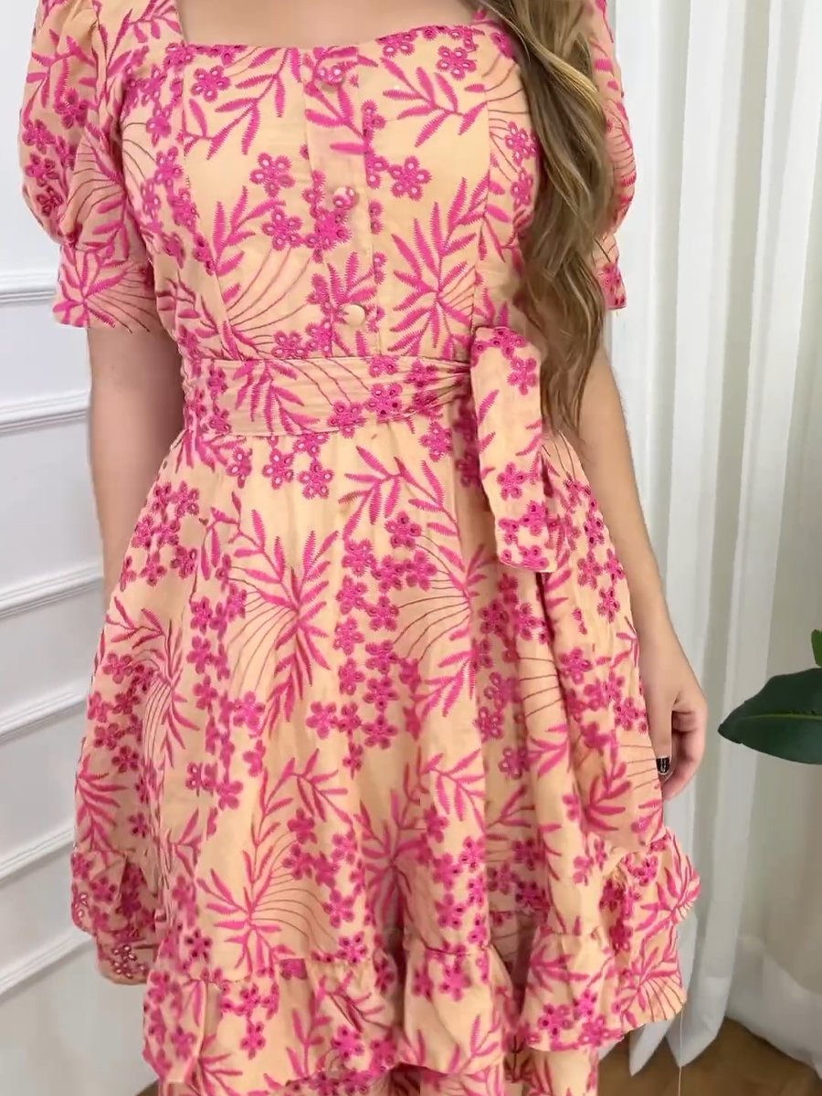 Pink embroidered dress