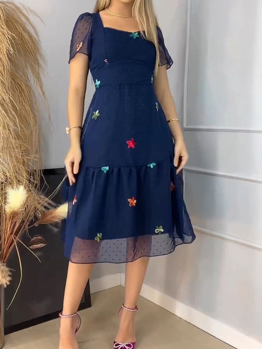 Polka dot spun embroidered dress