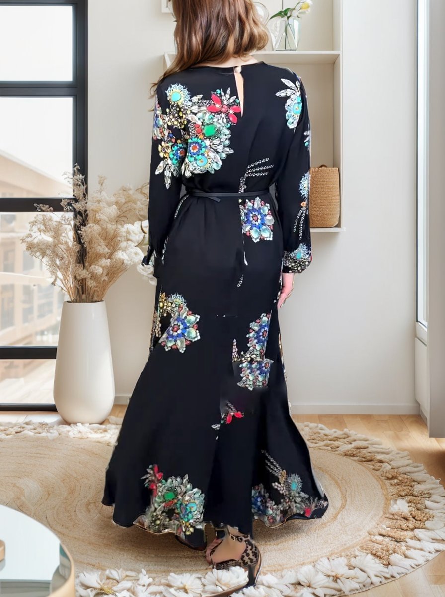 Silk sheer floral print maxi dress