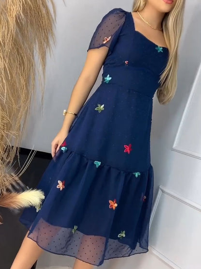 Polka dot spun embroidered dress