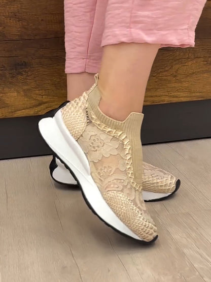 Lace stretch mesh arch support sneakers casual shoes