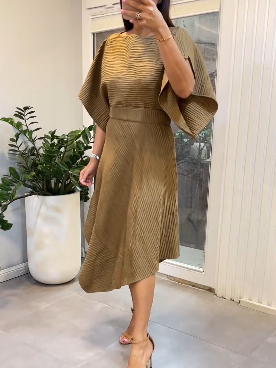 Elegant casual irregular apricot dress