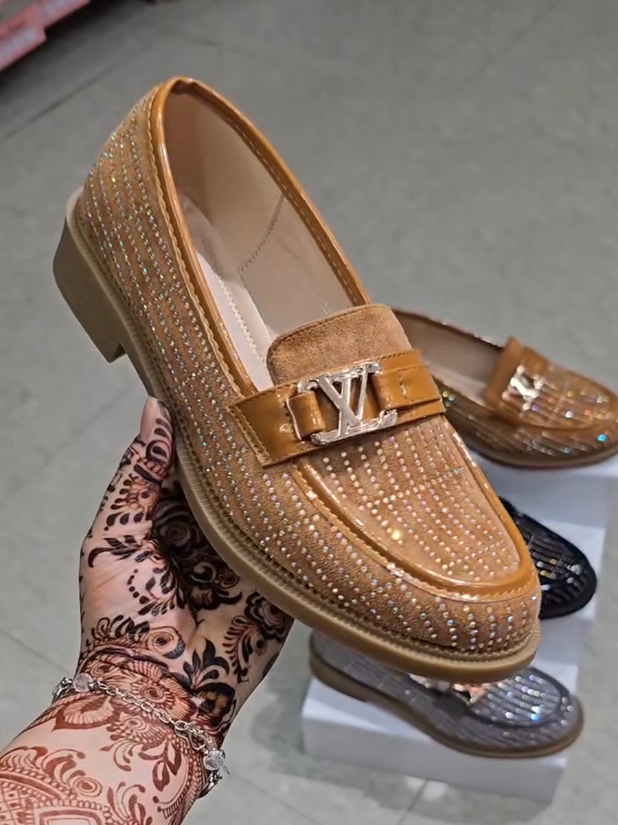 Diamond-encrusted women's loafers with arch support