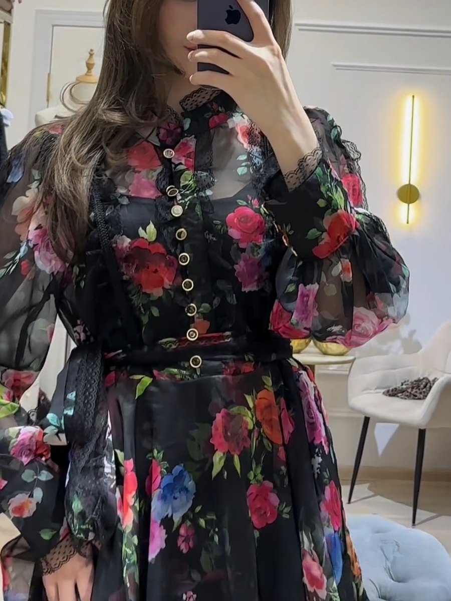 Lace floral long dress