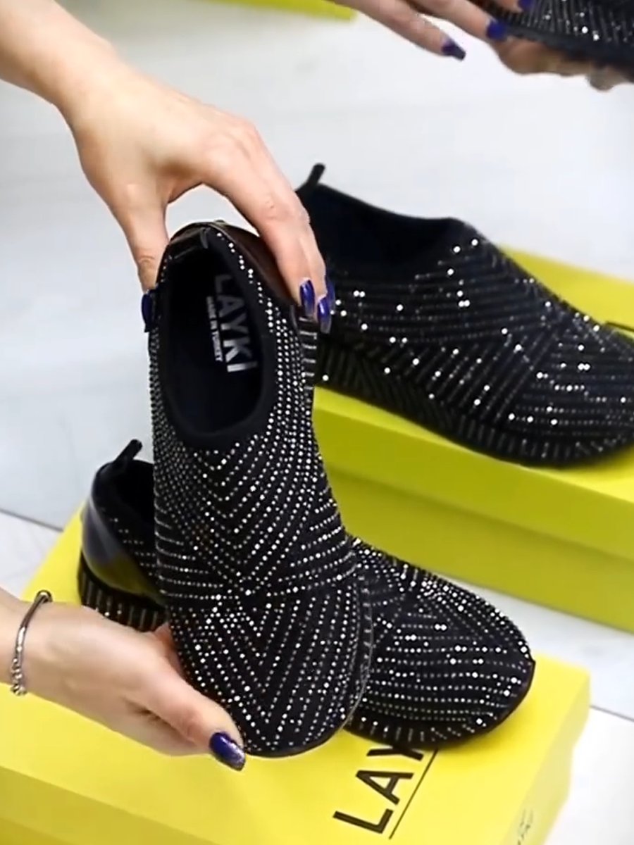 Stylish fully diamond-encrusted arch support sneakers and casual shoes