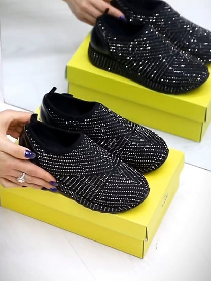 Stylish fully diamond-encrusted arch support sneakers and casual shoes