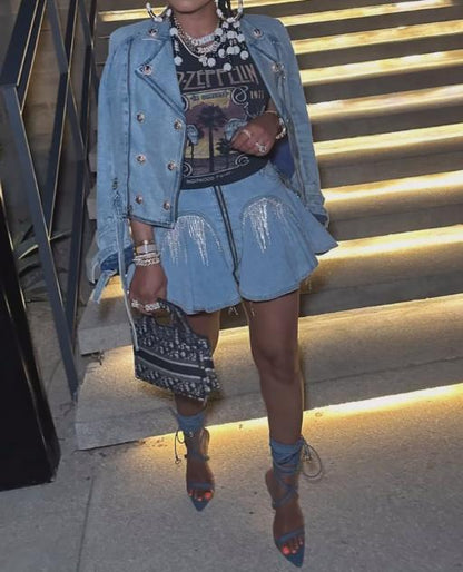 Denim sequin suit