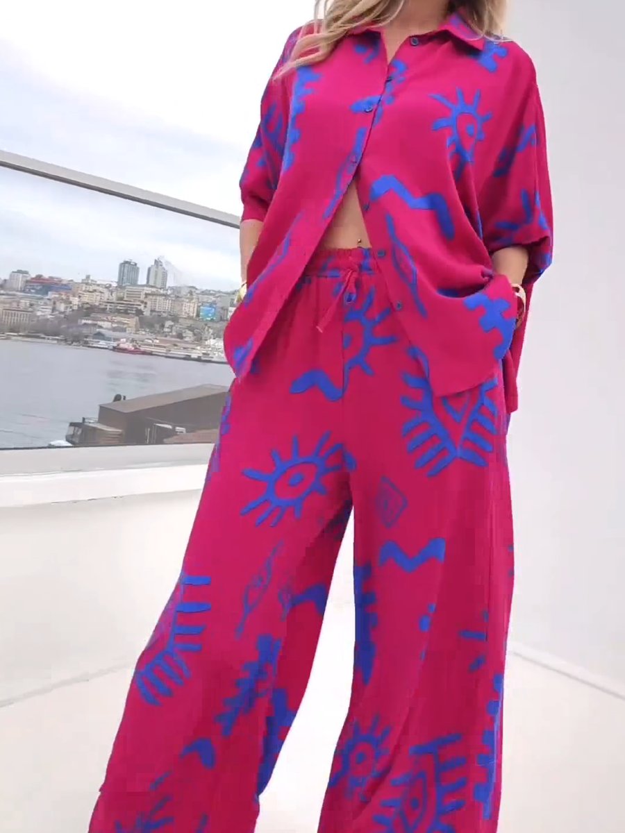 Ladies loose graffiti casual suit