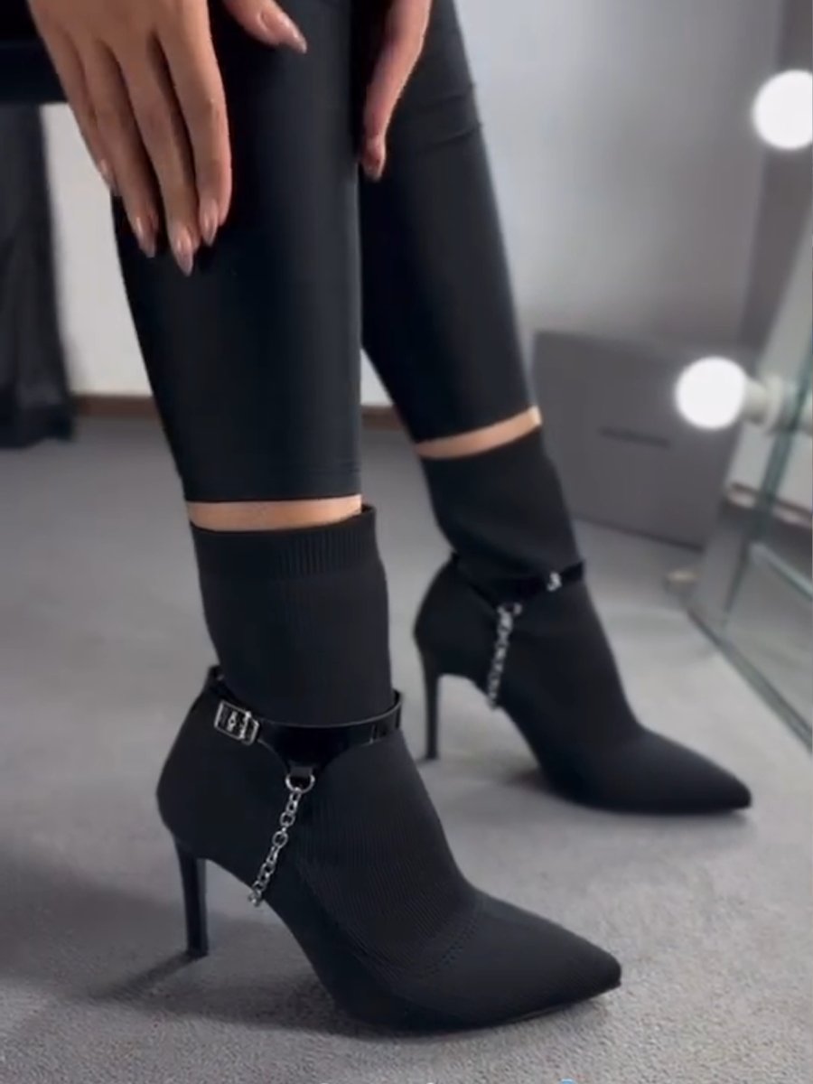 Women's elastic high-heeled ankle boots (diy chain decoration)