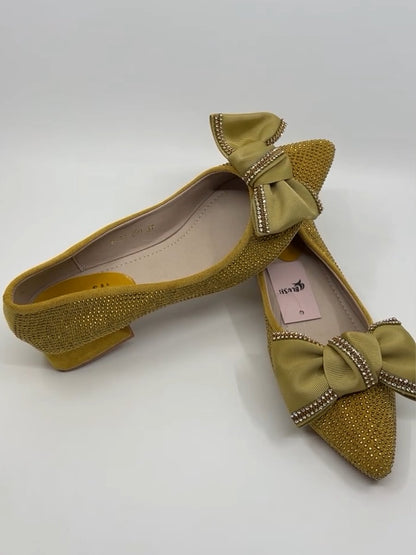 Bow-tie diamond-encrusted soft-soled women's shoes